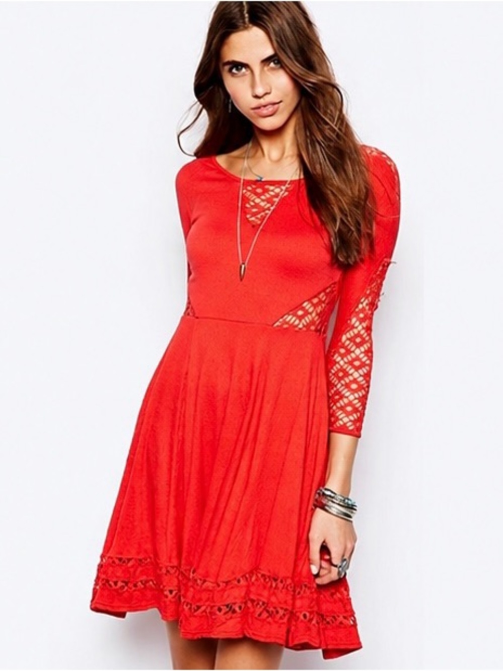 ♥️ FREE PEOPLE Long Sleeved Lace Mini Dress. Size MEDIUM. Good Condition! - Picture 6 of 8